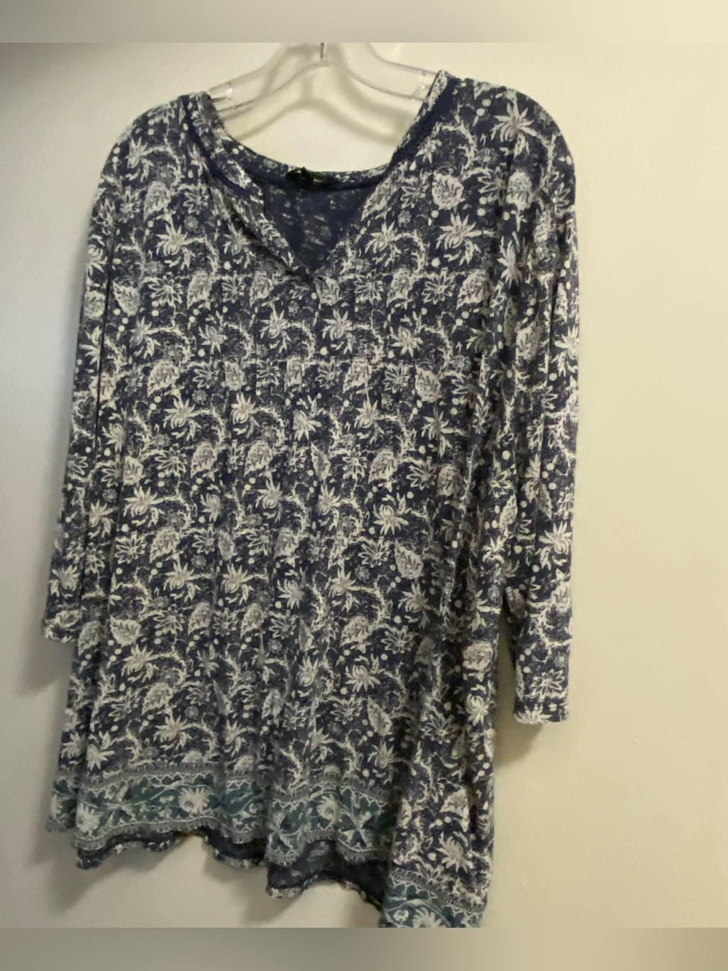 Lucky Brand Womens 3xl 54 Top Blouse Shirt Navy Blue White Peasant Boho